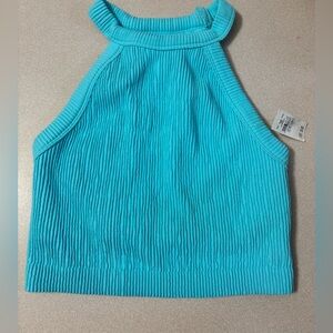 AERIE Ribbed Lined Racerback Tank Top Crop Women’s Size M Sea Blue NWT